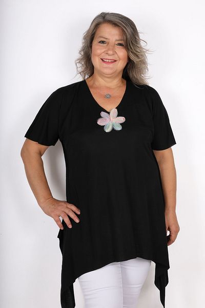 Hitit Butik Black Blouse with Floral Collar