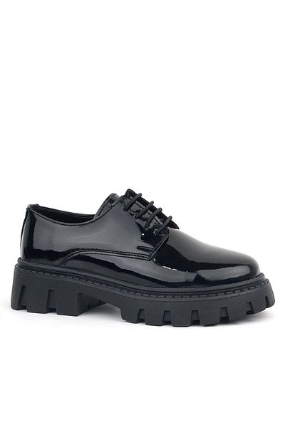 Rakerplus Pantofi de școală Oxford pentru fete cu șireturi din piele neagră