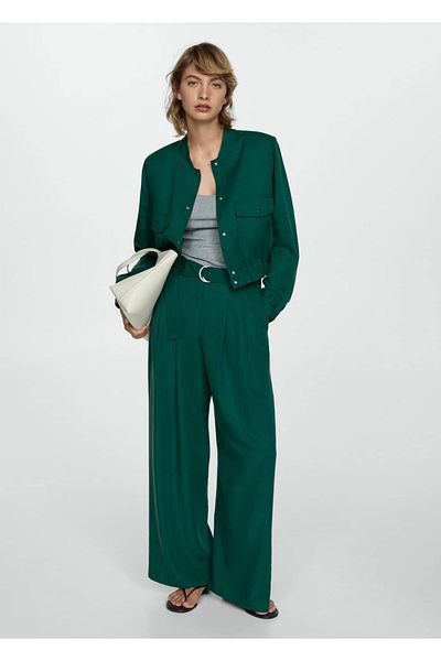 MANGO Woman Lyocell nadrág övvel