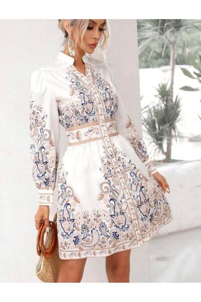 WellWay Atlas Kumaş Elbise Pembe-Beyaz NHN35