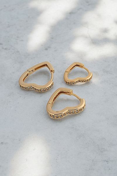 Çlk Accessories Premium 3-piece Heart Earring Set with Stone Detail