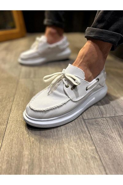 Angoravi High Sole Seasonal Linen Shoes White