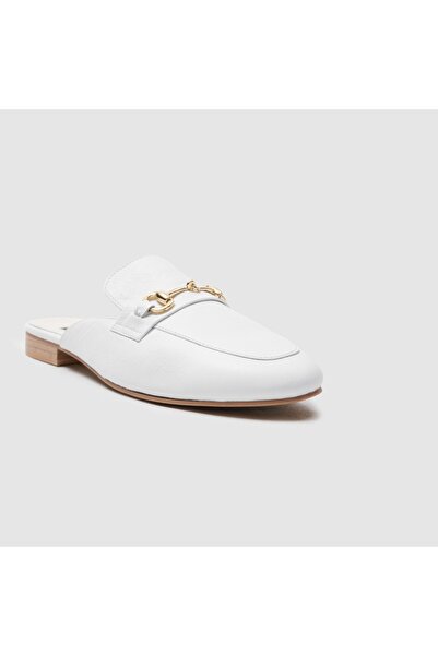 TOGO Beyaz Hakiki Deri Kadın Loafer Terlik [060113]