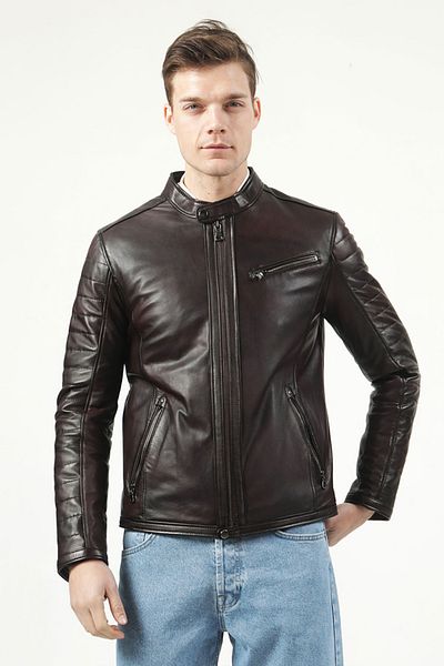 Dericlub Topgun Real Leather Ανδρικό Παλτό Καστανέ