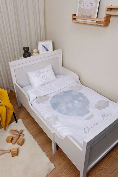 Tuğba Kuğu Organic Baby Duvet Cover Set (100X150) - Pure Baby Series - Cloudy Blue Air Balloon