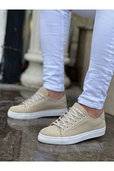 BOA KB 122 Μπεζ σουέντ ψηλή σόλα με κορδόνια casual ανδρικά παπούτσια