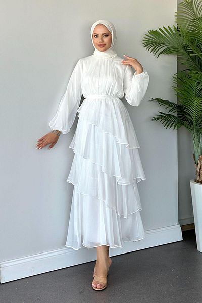 HAZA MODA White Janjan Patterned Mahpeker Katkat Dress