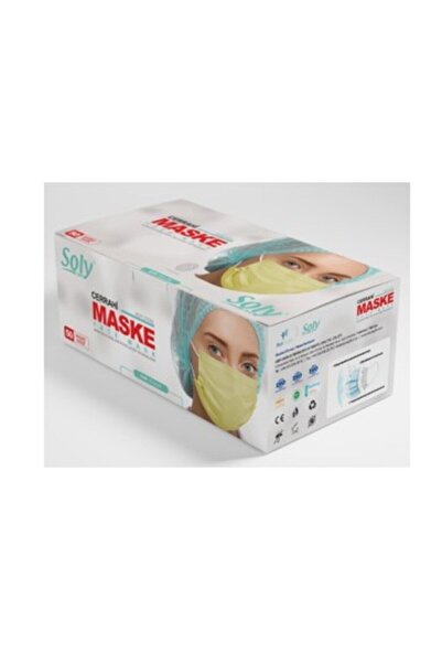 Soly Renkli 3 Katlı Tam Ultrasonik Cerrahi Maske Sarı 100 Adet