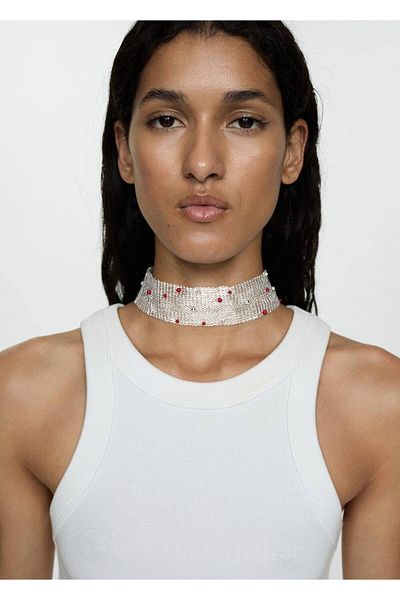 MANGO Woman Colier chocker din plasă cu margele