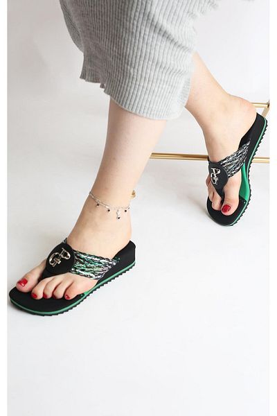 PARİS Чехли Paris Black Green с къс ток Eva - Аксесоар