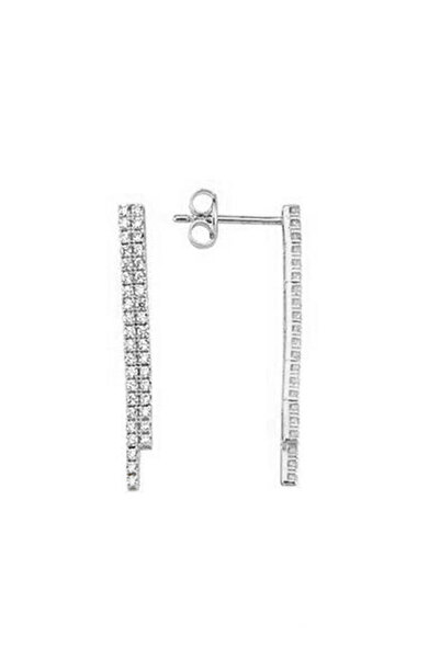 Bilezikci 2 Sıra Su Yolu Beyaz Altın Küpe