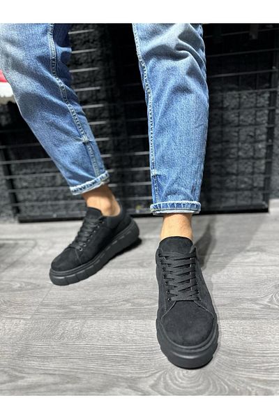 K&A High Sole Daily Suede Shoes Black (Black Sole)