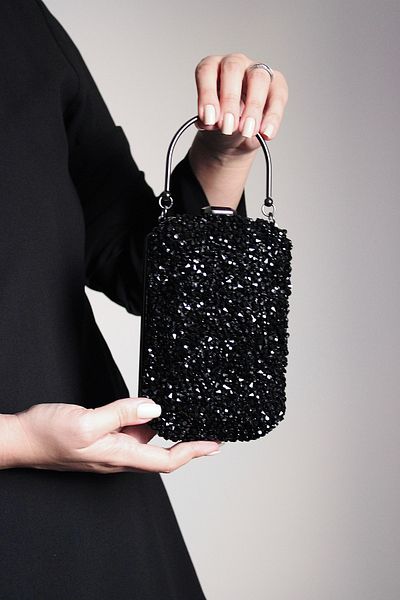 Molie Geantă de seară din piatră de cristal pentru femei BLACK 3 utilizări diferite