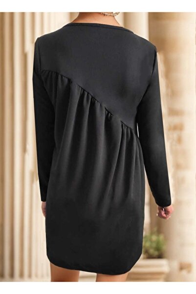 JANES Kadın Uzun Kollu Bisiklet Yaka çapraz Büzgü Detay Iki Iplik Mini Boy El...