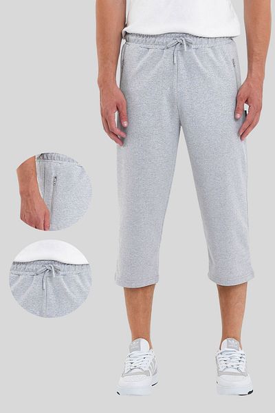 COMEOR Gray Bermuda Below Knee Capri - Men's Long Shorts, Zippered and Adjustable Waist Elastic