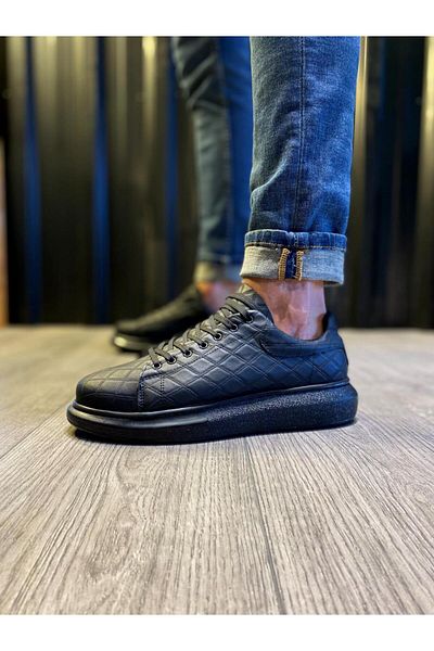 K&A High Sole Casual Shoes QUILTED Black (Black Sole)