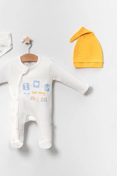 Babydonat Yellow 4-Piece Baby Boy Rompers with Car Pattern