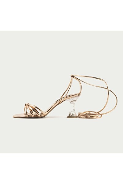 TOGO Rose Pembe Platin Suni Deri Kadın Abiye Ayakkabı [060123] – Bağcıklı, Şeffaf Topuk