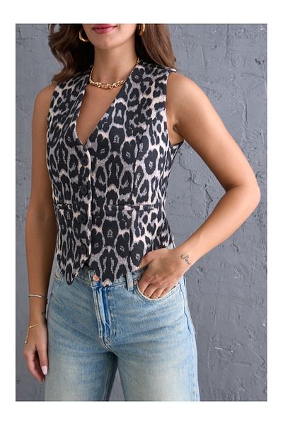 Elif Özbey Butik Gray Premium Leopard Stamp Vest