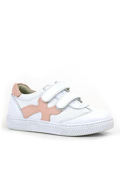 Rakerplus Pantofi sport pentru copii din piele naturală, alb, roz, cu velcro