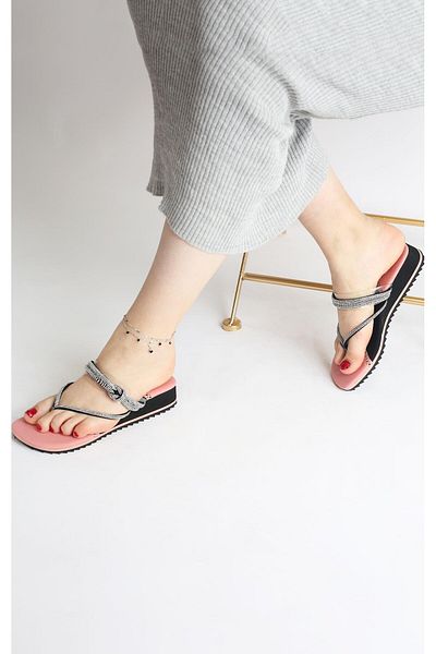 PARİS Black Eva Slippers - Paris Pudraya, Thin Stone Detailed