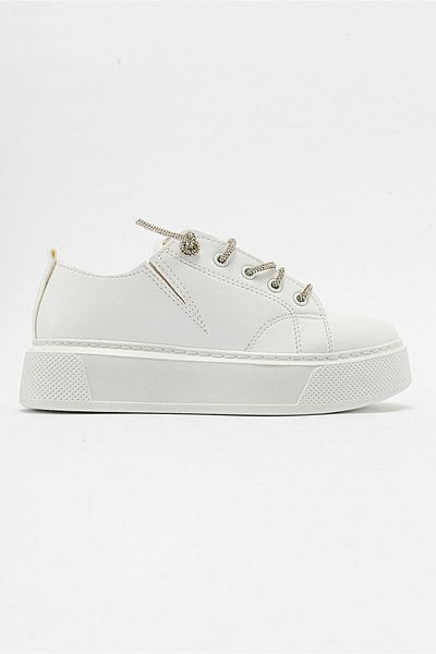 Ccway Pantofi sport de damă cu șireturi de piatră alb