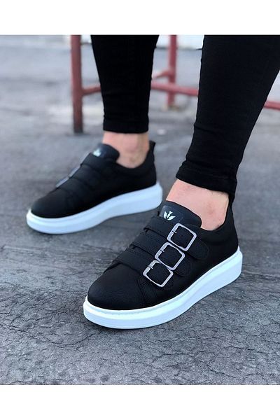 kapsulavm Black Buckle Thick Sole Men's Shoes