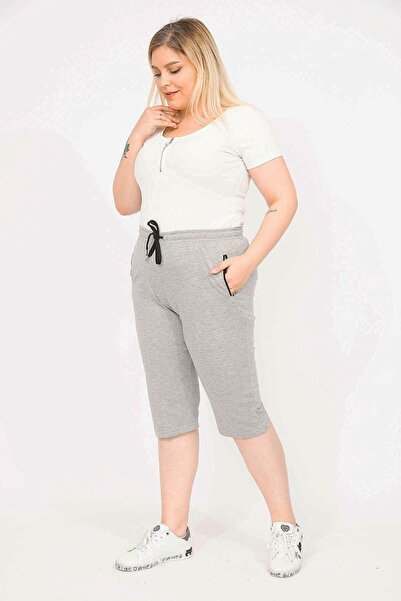 Şans Women's Gray Large Size Side Pocket Tracksuit Capri 65n35869