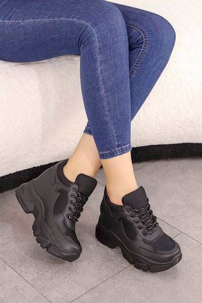 Mamito Ayakkabı Frm 177 Hidden Heel Sports Shoes-μαύρο-δερμάτινο