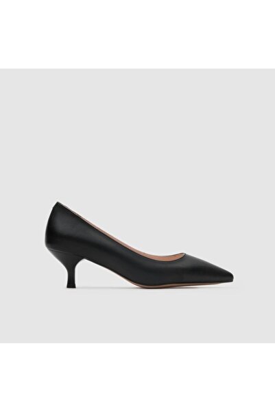 TOGO Siyah Hakiki Deri Kadın Stiletto Ayakkabı 7 Pont (4.7 cm) [060066]