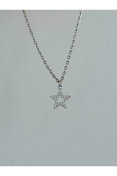 sleyshop zirkon taşlı gümüş renk yıldız kolye