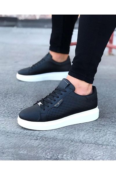 kapsulavm Black Perforated Men's High Sole Shoes