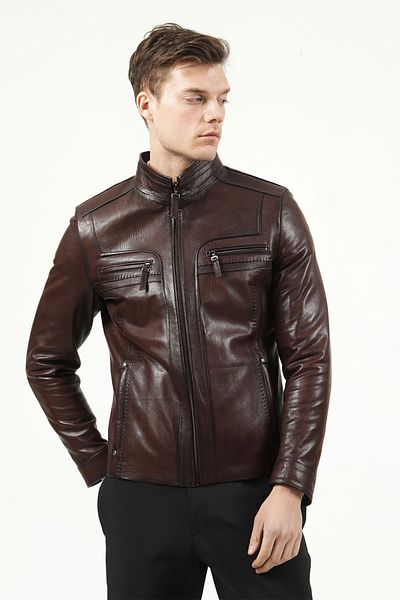 Dericlub Orlando Men's Jumbo Slimfit Real Leather Coat Hazelnut
