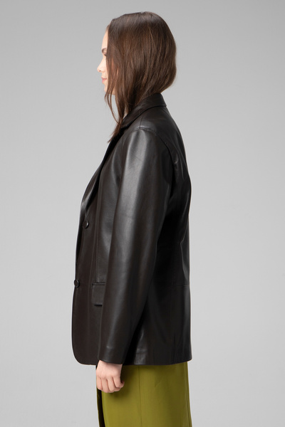 Dericlub Bloom Women - Oversize Brown Genuine Leather Blazer Jacket Buttoned