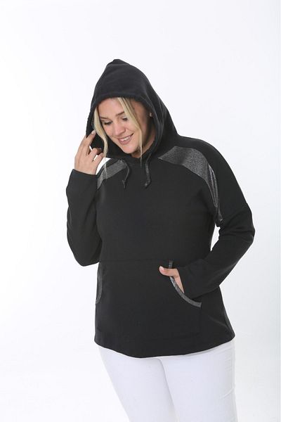 Şans Large Size Black Hooded Sweatshirt - Pocket, 3 Thread 65N38328