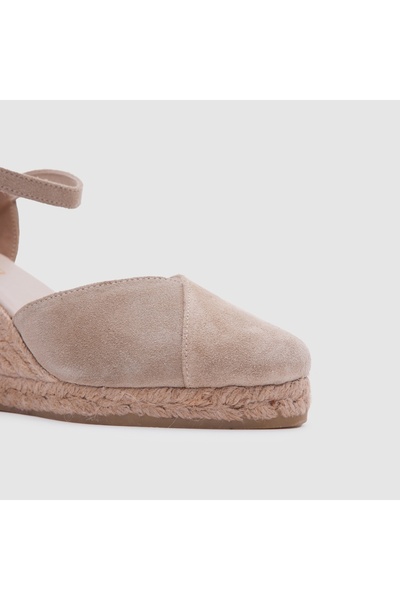 TOGO Bej Nubuk Kadın Espadril Dolgu Topuk Sandalet [060031]
