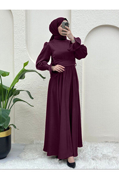 Modamorfo Satin Evening Dress with Criss-Cross Tie-Up Waist - Mortar