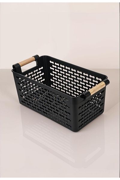 Milenay 5Lt Black Stylish Plastic Organizer - Basket, Refrigerator and Bathroom, 27X15X12Cm