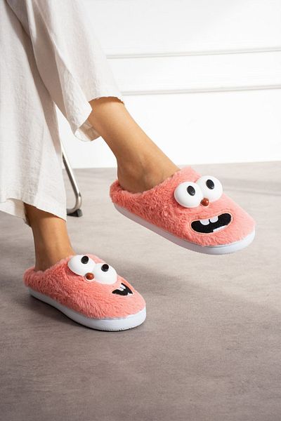 STOCON Smiley Funny Faced - Παιδικές και γυναικείες παντόφλες σπιτιού, βελούδινες αφράτες, αθόρυβη σόλα προίκας