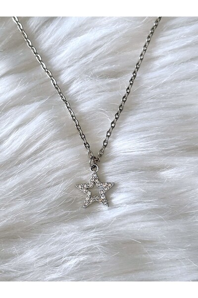 sleyshop zirkon taşlı gümüş renk yıldız kolye