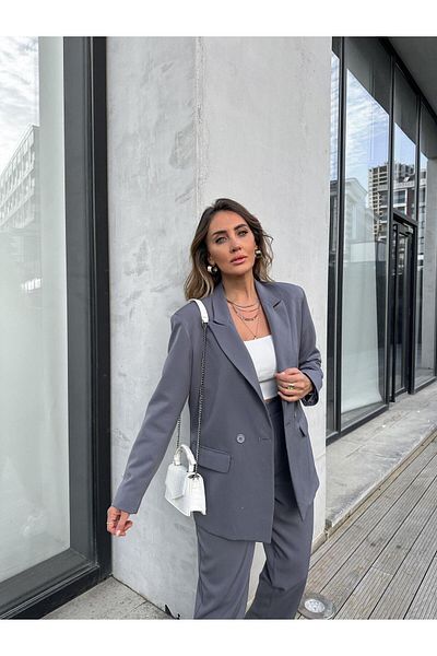 Zerrincan Giyim Oversize Gray Two Button Suit Set