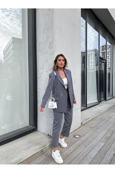 Zerrincan Giyim Oversize Gray Two Button Suit Set