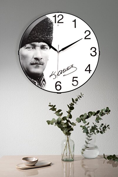 Genel Markalar ATATÜRK BASKILI BOMBELİ CAM DUVAR SAATİ 35 CM