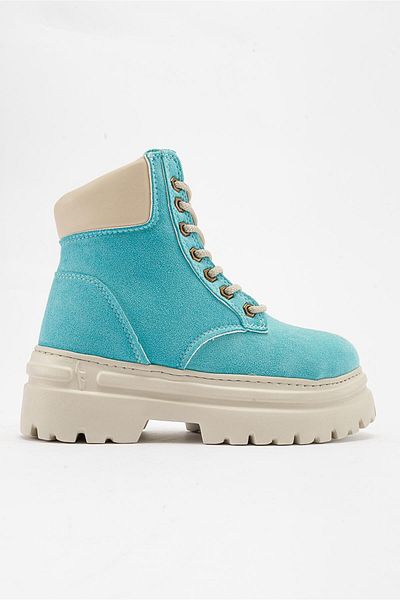 Ccway Cizme cusute cu sireturi BLUE SUEDE