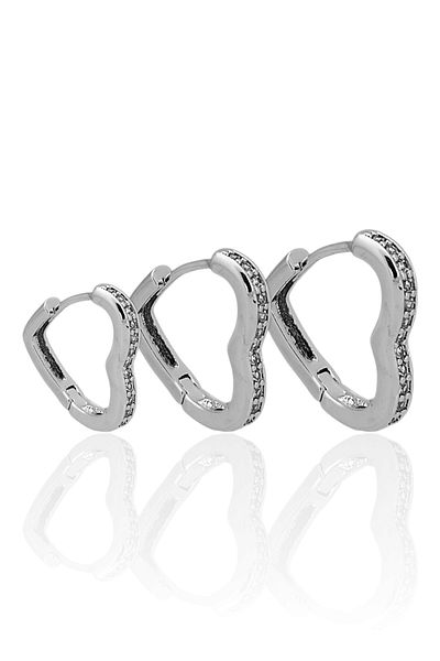 Çlk Accessories مجموعة أقراط قلب فاخرة مكونة من 3 قطع مع تفاصيل حجرية