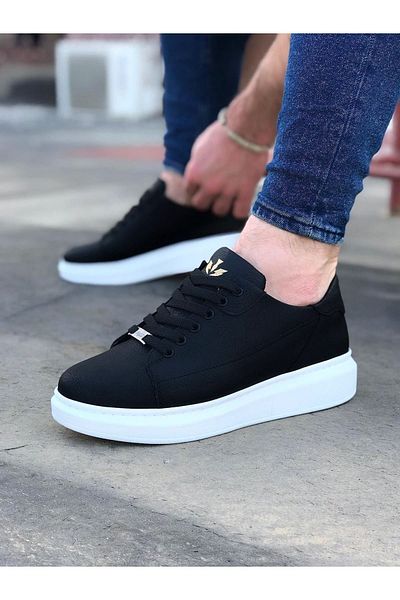 kapsulavm Black Lace-Up Thick Sole Casual Men's Shoes