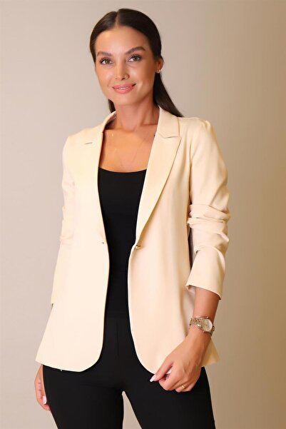 SWEETNESS Γυναικείο μπουφάν με μονό κουμπί σε μπεζ χρώμα