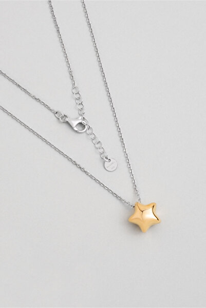 So CHIC... Wonderland 18 Ayar Sarı ve Beyaz Altın Kaplama 45 Cm Gümüş Yıldız Kolye