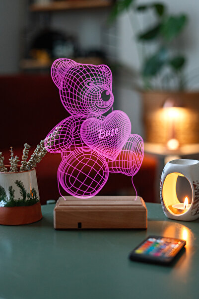 Modiwa Design Sevgiliye Hediye 3d Aşk Ayıcık 16 Renk Dekoratif 16 Renkli Led Lamba