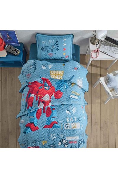 TİCARETSEPETİM Single Bedspread Game Over v1 Blue